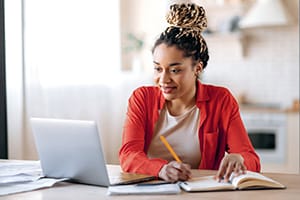 woman african american pretty girl happy online virtual learning distance